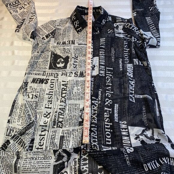 LIVE 4 TRUTH Fashion Newspaper Print Sheer Tunic Top Small City Artsy Journalism - Picture 10 of 15